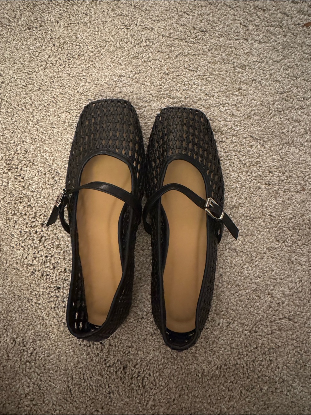Black Woven Mary Jane Flats - Women Shoes
